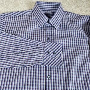 ZACHARY PRELL Men's Button Up Shirt Long Sleeve Shirt Blue Check Size Medium